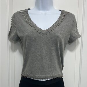 Upcycled Edgy Crop Safety Pin V-Neck Tee